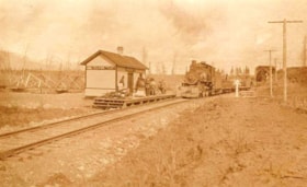 First train arriving in Telkwa, B.C.. (Images are provided for educational and research purposes only. Other use requires permission, please contact the Museum.) thumbnail