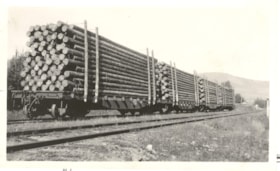 Four CN flat deck rail cars loaded with timber poles. (Images are provided for educational and research purposes only. Other use requires permission, please contact the Museum.) thumbnail