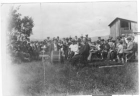 Conductor, John Gray, with the Smithers band, Lake Kathlyn, B.C.. (Images are provided for educational and research purposes only. Other use requires permission, please contact the Museum.) thumbnail