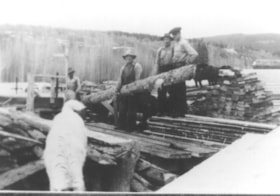 Gordon Harvey and Ed Dieter working at sawmill.. (Images are provided for educational and research purposes only. Other use requires permission, please contact the Museum.) thumbnail