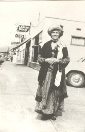 Mrs. Newton at the Fall Fair Parade on Main Street, Smithers, B.C.. (Images are provided for educational and research purposes only. Other use requires permission, please contact the Museum.) thumbnail
