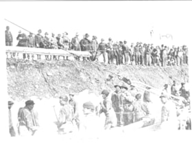 Crowd watching the joining of the Grand Trunk Pacific track at Fort Fraser.. (Images are provided for educational and research purposes only. Other use requires permission, please contact the Museum.) thumbnail