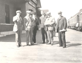 Group photo at Portage la Prairie station.. (Images are provided for educational and research purposes only. Other use requires permission, please contact the Museum.) thumbnail