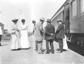 Group outisde railcar at Strathcona station.. (Images are provided for educational and research purposes only. Other use requires permission, please contact the Museum.) thumbnail