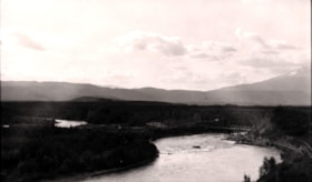 Aerial view of the three bridges at Telkwa, B.C.. (Images are provided for educational and research purposes only. Other use requires permission, please contact the Museum.) thumbnail
