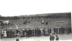 Crowd watching a horse race at the Telkwa Barbecue. (Images are provided for educational and research purposes only. Other use requires permission, please contact the Museum.) thumbnail