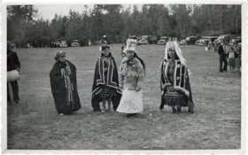 Four Witsuwit'en dancers at the Smithers fair grounds. (Images are provided for educational and research purposes only. Other use requires permission, please contact the Museum.) thumbnail