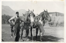 William and Florence Billeter with two work horses on their farm. (Images are provided for educational and research purposes only. Other use requires permission, please contact the Museum.) thumbnail