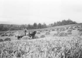 Hay wagon pulled by two horses in Billeter Farm hay field. (Images are provided for educational and research purposes only. Other use requires permission, please contact the Museum.) thumbnail