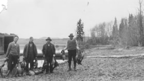 Fred Noel, Frank Dockrill, Ernest Hoafe, and A. Berner duck hunting on Ootsa lake. (Images are provided for educational and research purposes only. Other use requires permission, please contact the Museum.) thumbnail