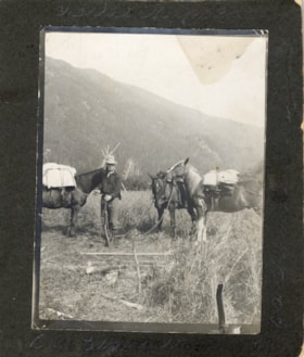 C.M. Edwards with Charlie Chapman's pack horse. (Images are provided for educational and research purposes only. Other use requires permission, please contact the Museum.) thumbnail