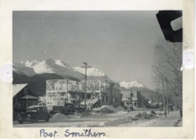 Construction of the Post Office on Main Street, Smithers, B.C.. (Images are provided for educational and research purposes only. Other use requires permission, please contact the Museum.) thumbnail