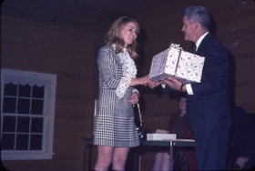 Girl receiving award at 4-H ceremony, Glenwood Hall. (Images are provided for educational and research purposes only. Other use requires permission, please contact the Museum.) thumbnail
