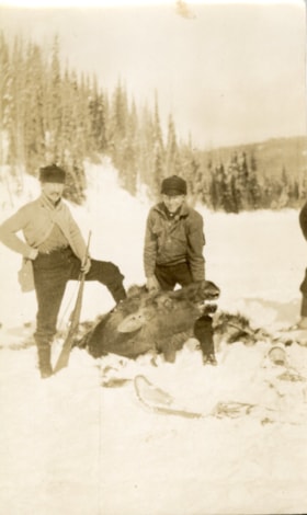Hunters with dead moose. (Images are provided for educational and research purposes only. Other use requires permission, please contact the Museum.) thumbnail