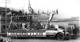 Canadian Legion float, Smithers parade, 1918. (Images are provided for educational and research purposes only. Other use requires permission, please contact the Museum.) thumbnail