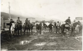 Pack horses on Broadway Avenue, Smithers, B.C., leaving for Copper River, 1914. (Images are provided for educational and research purposes only. Other use requires permission, please contact the Museum.) thumbnail
