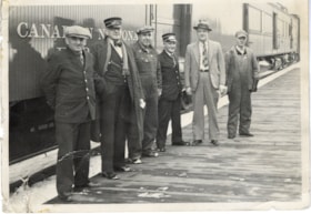 C.N.R. train crew, Smithers, BC. (Images are provided for educational and research purposes only. Other use requires permission, please contact the Museum.) thumbnail