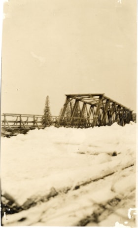 Bulkley River ice jam by Old Bulkley Bridge. (Images are provided for educational and research purposes only. Other use requires permission, please contact the Museum.) thumbnail