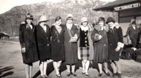 Women posing at the Terrace train station. (Images are provided for educational and research purposes only. Other use requires permission, please contact the Museum.) thumbnail