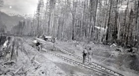 Laying narrow rail guage near Smithers. (Images are provided for educational and research purposes only. Other use requires permission, please contact the Museum.) thumbnail