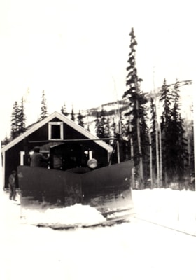 [Jim?] B. Bovill plowing with a bulldozer in the winter on Seymour Lake. (Images are provided for educational and research purposes only. Other use requires permission, please contact the Museum.) thumbnail