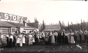 Group in front of Broughton and McNeil's Store beside Lake Kathlyn. (Images are provided for educational and research purposes only. Other use requires permission, please contact the Museum.) thumbnail