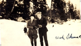 Lily Jones and her husband at the Skeena River at the town of Usk.. (Images are provided for educational and research purposes only. Other use requires permission, please contact the Museum.) thumbnail
