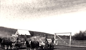 Four men with two hay wagons.. (Images are provided for educational and research purposes only. Other use requires permission, please contact the Museum.) thumbnail