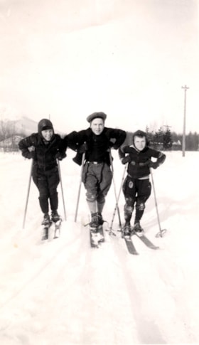 Cross country skiing on Broadway Avenue, Smithers B.C... (Images are provided for educational and research purposes only. Other use requires permission, please contact the Museum.) thumbnail