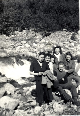 Group or friends at Twin Falls. (Images are provided for educational and research purposes only. Other use requires permission, please contact the Museum.) thumbnail