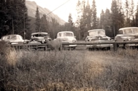 Deer standing in front of five cars. (Images are provided for educational and research purposes only. Other use requires permission, please contact the Museum.) thumbnail