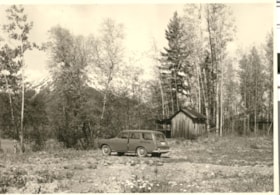 Car and shed at property near Lake Kathlyn. (Images are provided for educational and research purposes only. Other use requires permission, please contact the Museum.) thumbnail