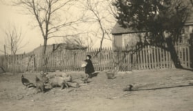 Alice Eggleston feeding chickens. (Images are provided for educational and research purposes only. Other use requires permission, please contact the Museum.) thumbnail
