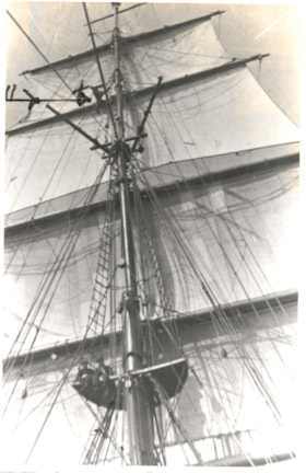 Bill Billeter in the rigging of the W.B. Flint. (Images are provided for educational and research purposes only. Other use requires permission, please contact the Museum.) thumbnail