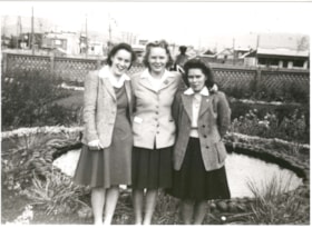 Hazel Peterson, Muriel Edgar, and Daintre Riffel (nee Goodacre) at the Canadian National Railways gardens. (Images are provided for educational and research purposes only. Other use requires permission, please contact the Museum.) thumbnail
