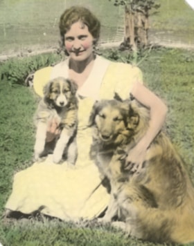 Florence Billeter with two dogs. (Images are provided for educational and research purposes only. Other use requires permission, please contact the Museum.) thumbnail