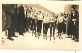 5 young women on skis. (Images are provided for educational and research purposes only. Other use requires permission, please contact the Museum.) thumbnail