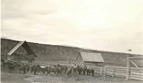 2 buildings, a fence, a gate, horses on the foreground. (Images are provided for educational and research purposes only. Other use requires permission, please contact the Museum.) thumbnail