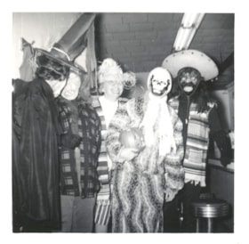 Group of 5 in Halloween costumes. (Images are provided for educational and research purposes only. Other use requires permission, please contact the Museum.) thumbnail