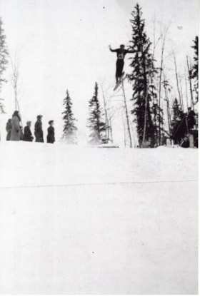 Chris Dahlie on Burns Lake ski jump, 1936. (Images are provided for educational and research purposes only. Other use requires permission, please contact the Museum.) thumbnail