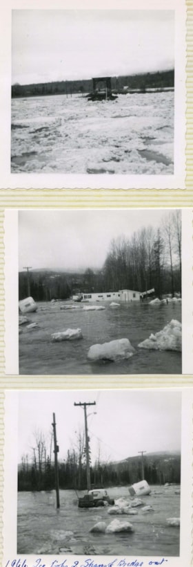 3 photographs of bridge destroyed by ice jam. (Images are provided for educational and research purposes only. Other use requires permission, please contact the Museum.) thumbnail