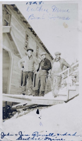 John and Jim Bovill and Ernie Hann at Duthie Mine. (Images are provided for educational and research purposes only. Other use requires permission, please contact the Museum.) thumbnail