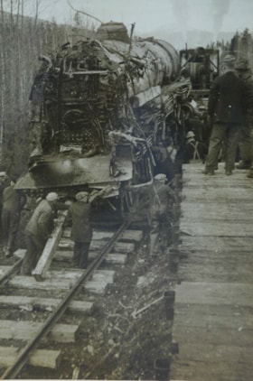 From a series of photos of the washout/train wreck on Lorne Creek near Pacific, BC. (Images are provided for educational and research purposes only. Other use requires permission, please contact the Museum.) thumbnail
