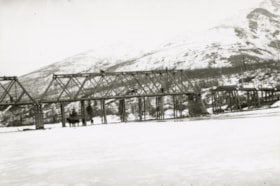 Bridge under construction in the winter.. (Images are provided for educational and research purposes only. Other use requires permission, please contact the Museum.) thumbnail