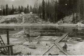Beginning of bridge construction. (Images are provided for educational and research purposes only. Other use requires permission, please contact the Museum.) thumbnail