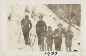 Five skiiers. (Images are provided for educational and research purposes only. Other use requires permission, please contact the Museum.) thumbnail
