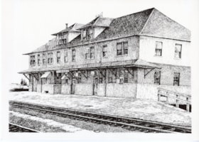 Drawing of Canadian National Railways station, Smithers, B.C.. (Images are provided for educational and research purposes only. Other use requires permission, please contact the Museum.) thumbnail