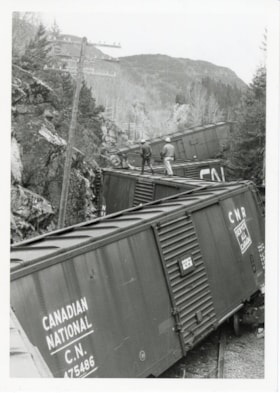 Canadian National Railway Kitselas wreck, April 26, 1969. (Images are provided for educational and research purposes only. Other use requires permission, please contact the Museum.) thumbnail
