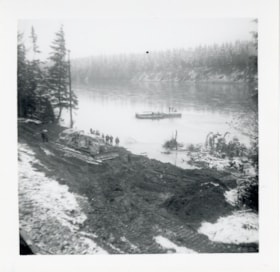 Canadian National Railways derailment, removing train car from Bulkley River. (Images are provided for educational and research purposes only. Other use requires permission, please contact the Museum.) thumbnail