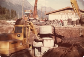 Foundation being laid outside of Kal Tire along Highway 16, Smithers, B.C.. (Images are provided for educational and research purposes only. Other use requires permission, please contact the Museum.) thumbnail